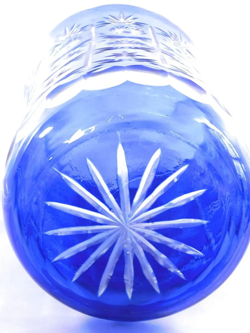 Huge Blue Cut to Clear Vase # 25203